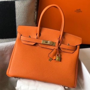 Hermes Birkin 30 Bag in Orange Clemence Leather with GHW