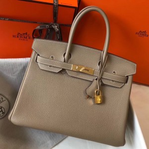 Hermes Birkin 30 Bag in Gris Tourterelle Clemence Leather with GHW