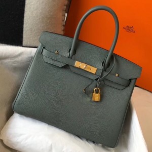 Hermes Birkin 30 Bag in Vert Amande Clemence Leather with GHW