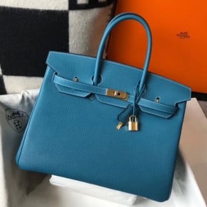 Hermes Birkin 35 Bag in Blue Jean Clemence Leather with GHW