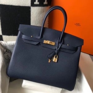 Hermes Birkin 35 Bag in Navy Blue Clemence Leather with GHW