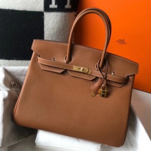 Hermes Birkin 35 Bag in Gold Clemence Leather with GHW