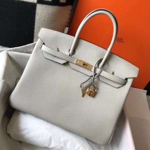 Hermes Birkin 35 Bag in Pearl Grey Clemence Leather with GHW