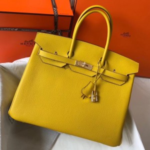 Hermes Birkin 35 Bag in Yellow Clemence Leather with GHW