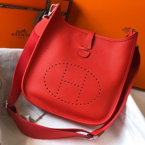 Hermes Evelyne III 29 Bag In Red Clemence Leather