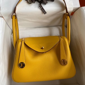 Hermes Lindy 26 Handmade Bag In Jaune Ambre Clemence Leather