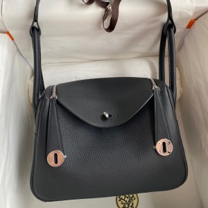 Hermes Lindy 26 Handmade Bag In Black Clemence Leather