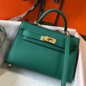 Hermes Kelly Mini II Sellier Bag In Vert Vertigo Epsom Leather