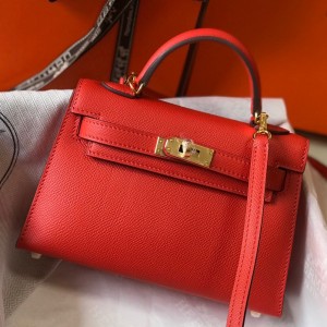 Hermes Kelly Mini II Sellier Bag In Red Epsom Leather