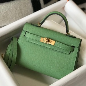Hermes Kelly Mini II Sellier Bag In Vert Criquet Epsom Leather GHW
