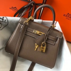 Hermes Kelly 20cm Bag In Taupe Clemence Leather GHW