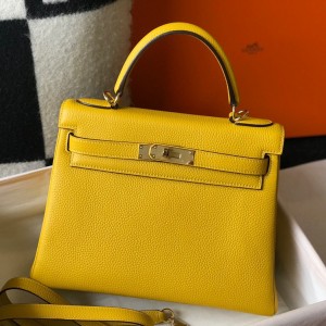 Hermes Kelly 28cm Retourne Bag in Yellow Clemence Leather GHW