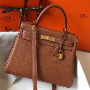 Hermes Kelly 32cm Retourne Bag in Gold Clemence Leather GHW