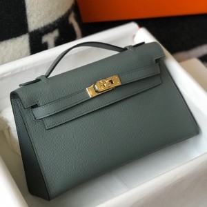 Hermes Kelly Pochette Clutch Bag In Vert Amande Epsom Leather