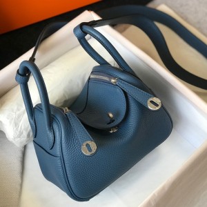 Hermes Lindy Mini Bag In Blue Agate Clemence Leather PHW