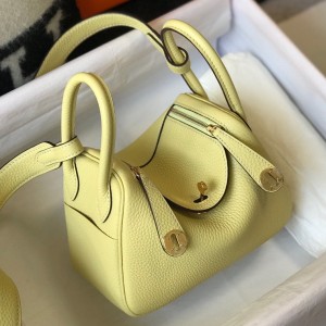 Hermes Lindy Mini Bag In Jaune Poussin Clemence Leather GHW