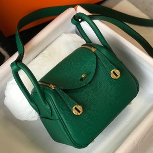 Hermes Lindy Mini Bag In Malachite Clemence Leather GHW