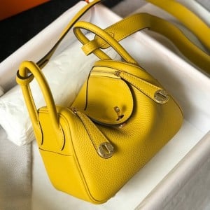 Hermes Lindy Mini Bag In Yellow Clemence Leather GHW