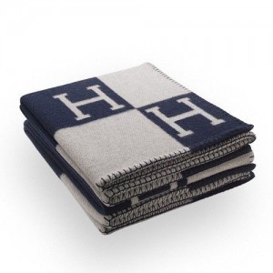 Hermes Avalon Throw Blanket in Blue Wool and Cashmere