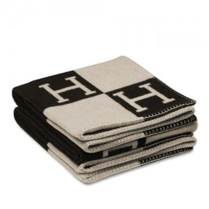 Hermes Avalon Throw Blanket in Black Wool and Cashmere