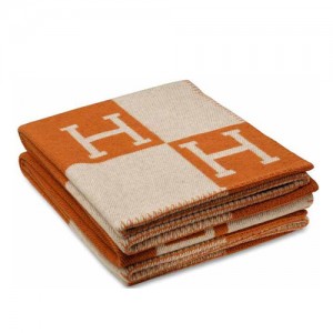 Hermes Avalon Throw Blanket in Orange Wool and Cashmere