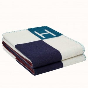 Hermes Avalon Vibration Throw Blanket in Indigo Wool and Cashmere