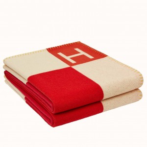 Hermes Avalon Vibration Throw Blanket in Red Wool and Cashmere