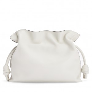 Loewe Flamenco Clutch Bag In White Calfskin