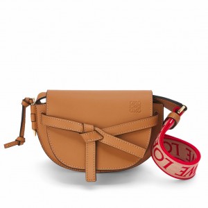 Loewe Gate Dual Mini Bag In Brown Calfskin