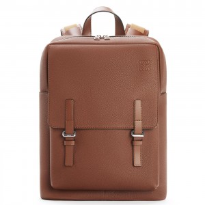 Loewe Military Backpack in Brown Grained Leather