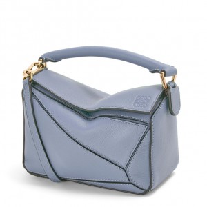 Loewe Puzzle Mini Bag In Atlantic Blue Calfskin