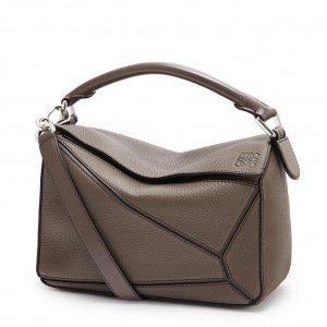 Loewe Puzzle Small Bag In Dark Taupe Grained Calfskin