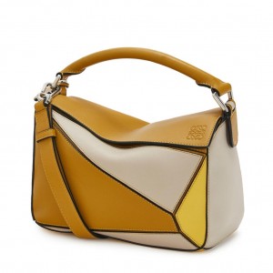 Loewe Puzzle Small Bag In Multicolour Ochre Calfskin