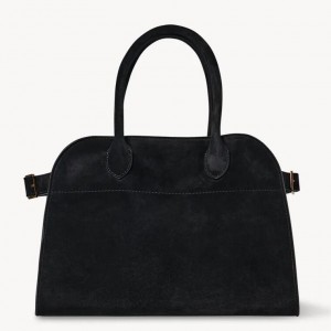 The Row Margaux 10 Top Handle Bag in Black Suede Leather