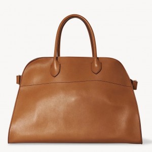 The Row Margaux 15 Top Handle Bag in Brown Leather