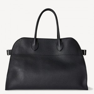 The Row Margaux 15 Top Handle Bag in Black Grained Leather