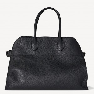 The Row Margaux 17 Top Handle Bag in Black Grained Leather