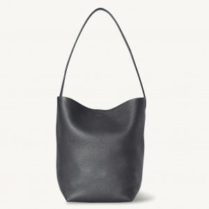 The Row Medium N/S Park Tote in Black Grained Leather