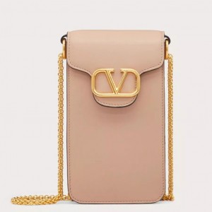 Valentino Loco Phone Case in Beige Leather with Chain