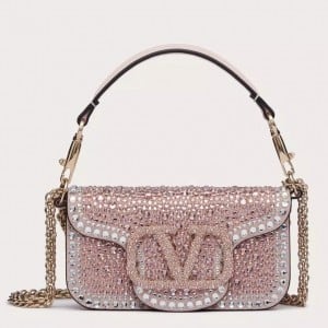 Valentino Small Loco Shoulder Pink Bag with Rhinestone Applique