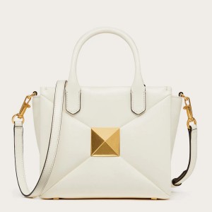 Valentino One Stud Top Handle Bag In White Nappa Leather