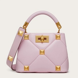 Valentino Roman Stud Mini Handle Bag In Pink Nappa Leather