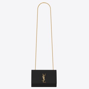 Saint Laurent Kate Small Chain Bag In Black Grain De Poudre Leather
