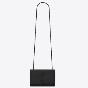 Saint Laurent Kate Small Chain Bag In All Black Grain De Poudre Leather
