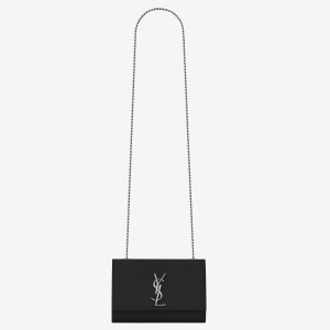 Saint Laurent Kate Small Chain Bag In Noir Grain De Poudre Leather