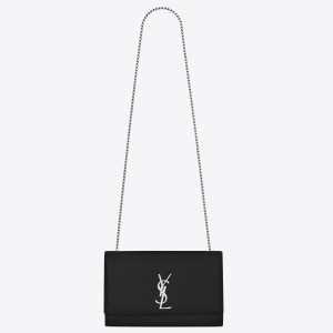 Saint Laurent Kate Medium Chain Bag In Noir Grain De Poudre Leather
