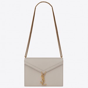Saint Laurent Cassandra Medium Chain Bag In White Calfskin