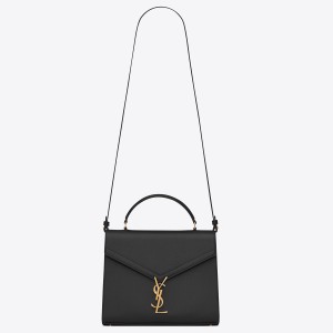 Saint Laurent Cassandra Medium Bag In Black Grained Leather