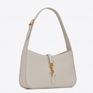 Saint Laurent Le 5 À 7 Hobo Bag in White Smooth Leather
