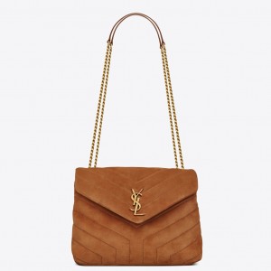 Saint Laurent LouLou Small Chain Bag In Brown Suede Leather
